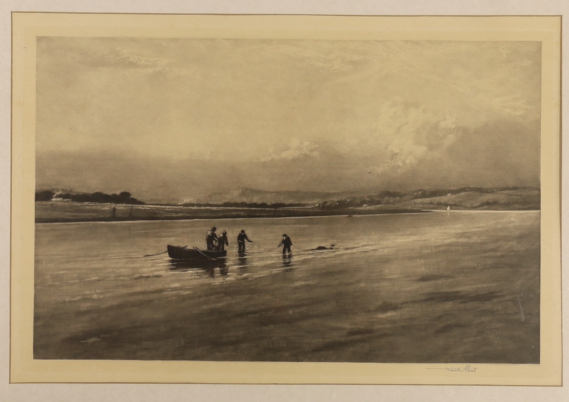 Sir Frank Short (1857-1945) set of four mezzotints, including one titled ‘Ploughing’ after De Wint, signed in pencil, some inscribed verso, largest 40 x 29cm